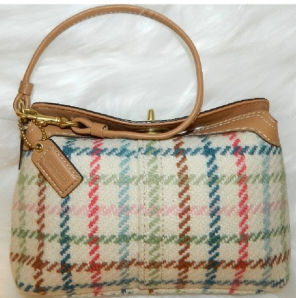 BRAND NEW☆Vintage COACH HAMPTON'S Tattersall Wool Large Capacity 2-Way Baguette - Picture 12 of 16